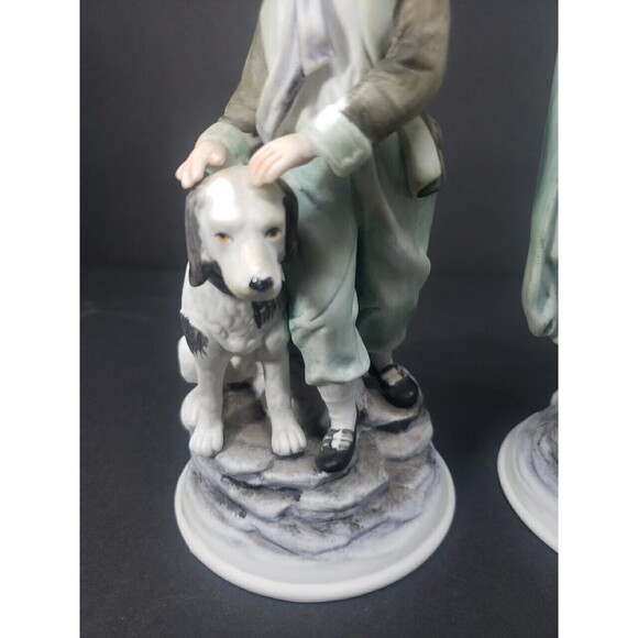 Andrea by Sadek Boy & Girl Dog Bisque Porcelain Figurines Ethan Allen 3213A VTG - Picture 3 of 16